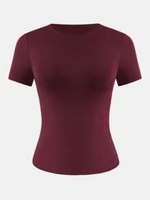 XLLAIS Small Round Neck Short Sleeve Solid Basic Skinny Women Casual T-Shirt 2026 New Year Red Tops - Li Zihong - View 5