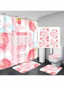 1 件/4 件母亲节花卉浴室装饰套装，带 12 个挂钩的防水浴帘，防滑浴室垫，U 型马桶垫和圆形马桶座套，适合所有浴室场合 - 彩色 - 查看 28