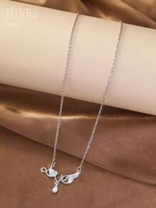 1pc Women Cubic Zirconia Heart Star Necklace, Light Luxury Clavicle Chain, Suitable For Birthday Gift And Daily Wear