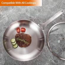 10inch Tri-Ply Stainless Steel Pan With Lid, Induction Stainless Steel Frying Pan With Lid, Oven Safe Skillet 10in, Heat Quickly And Evenly, Durable Stainless Steel Cookware