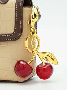 1pc Cherry Shaped Crystal Pendant, New Arrival Large Cherry Pendant With Keychain Clip, Sparkling Resin & Metal Cherry Charm Keyring For Women Wallet And Bags Car Accessories Bag Charm