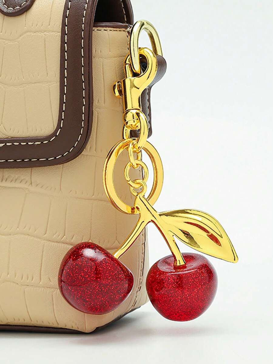 1pc Cherry Shaped Crystal Pendant, New Arrival Large Cherry Pendant With Keychain Clip, Sparkling Resin & Metal Cherry Charm Keyring For Women Wallet And Bags Car Accessories Bag Charm