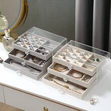 1pc Multi-Layer Jewelry Storage Box, Suitable For Earrings, Rings, Watches, Necklaces And Bracelets, Large Capacity, Anti-Oxidation, Great Gift For Women - A-acrylic Three Layers - View 4