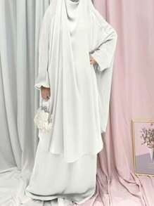 1 件女士宽松舒适头巾套装，适合日常佩戴和祈祷，女士 Abaya 迪拜伊斯兰服装，朴素 - 黑色 - 查看 7