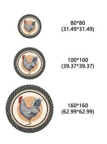 1PC Rooster Print Round Area Rug 5.25ft Non-Slip Machine Washable Carpet For Bedroom Living Room Bathroom And Indoor/Outdoor Door Mat Black/Gray/Cream