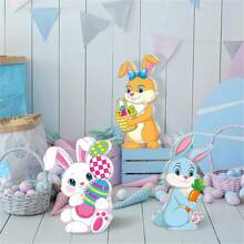 Letreros de madera de Pascua 2D con forma de conejito de dibujos animados, bandejas escalonadas de primavera para decorar el hogar. - Multicolor - Ver 3