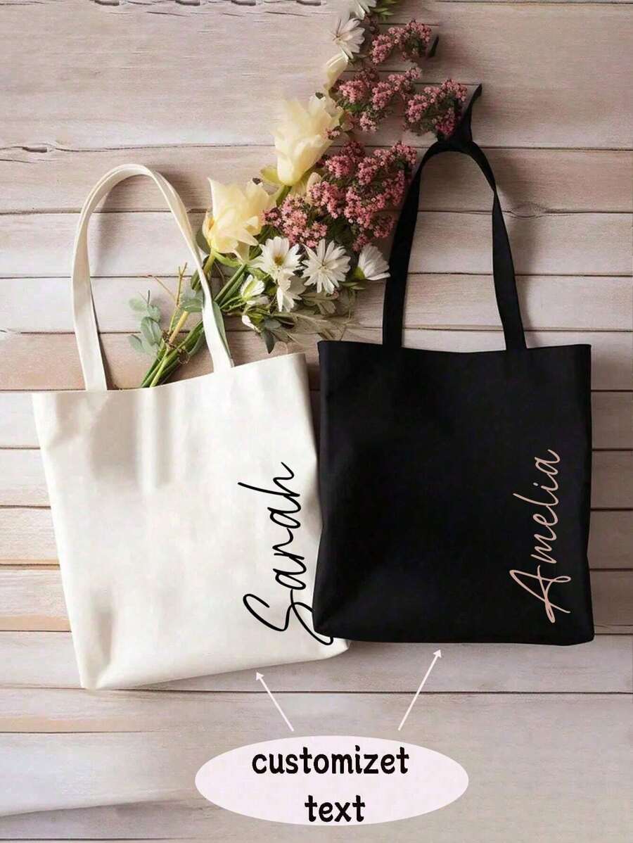 1pc Customized Name Canvas Bag, Personalized Tote Bag, Customizable Name Or Text, Foldable, Large Capacity&Lightweight, Stylish Versatile, For Women, School Bag/College Backpack Ideal Gifts For Her Women For Girlfriend, Family, Friends, For Anniversaries, For Birthdays, For Holiday/ Vacation, For Outdoors/Outings/Travel/Hiking/Stadium/Sports/Climbing, For Business/Commute/Work/Office,School Supplies,Back To School,For Office,For School,For Classroom,For Teacher Gifts,For University,For Colleague,For Dorm Rooms,For Teacher,For Boys And Girls,For Teenagers,Junior High School Students,Middle School Students,High School Senior High School Students,College Students,University Students,Freshman,Sophomore,Underclassmen,Chic Autumn, Urban Chill