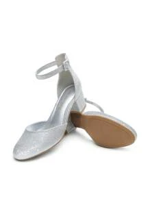 Women's Ankle Strap Chunky Heel Pumps Closed Round Toe Low Block Heels Elegant Simple Wedding Office Party  Dress Shoes - 銀色 - 查看 8