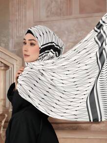 1 pieza Pañuelo femenino de moda de gasa con estampado árabe, hijab versátil para uso diario, apto para todas las temporadas