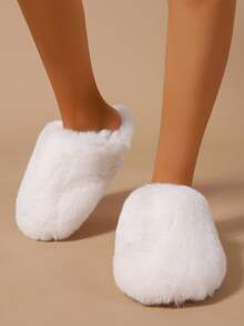 Men And Women's Fuzzy Scuff Slippers Memory Foam Winter House Slippers Bedroom Shoes Scuff Indoor Warm Slip On Soft Comfy Memory Foam Non-Slip Indoor House Shoes Faux Fur Slip Ons Faux Fur Slip Ons, Fluffy House Slippers For Women With Non-Slip Sole, Soft Plush Indoor Slippers - 白色 - 查看 3
