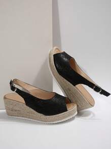 Giày Sandal Đế Xuồng Đế Xuồng Cho Nữ, Giày Sandal Mùa Hè Màu Đen Thoải Mái, Giày Sandal Đế Xuồng Thường Ngày Cho Nữ - màu đen - Xem 7