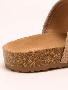 1 Pair Kids Paisley Patterned Sandals, Fabric & Cork - Synthetic Leather Material, Comfortable & Breathable, Open Toe, Dual Strap With Metal Buckle, Flat Heel, Bohemian Style, Suitable For Daily Wear And Summer Outings - Khaki - View 7