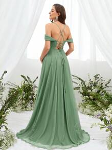 Faeriesty Dressalisa Sophisticated Off-Shoulder Backless Babyshower Dresses With Adjustable Back Ties & Flowing A-Line Silhouette – Perfect For Baby Showers, Formal Events, Wedding Receptions, Gala Dinners, And Maternity Photoshoots