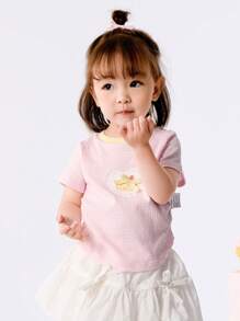 Balabala Áo thun cotton dễ thương cho bé gái, thoáng khí và đáng yêu. - trắng đỏ - Xem 2