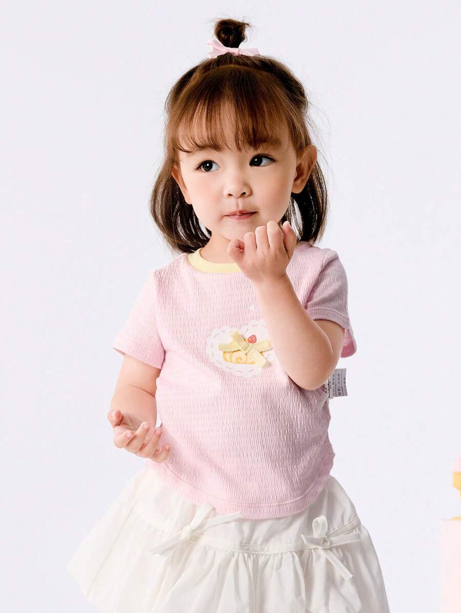 Balabala Áo thun cotton dễ thương cho bé gái, thoáng khí và đáng yêu.