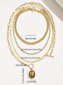 4pcs/Set Rhinestone Embellished Claw Snake Bone Cross Chain Necklace Set, Retro Elegant Choker - Yellow - View 5