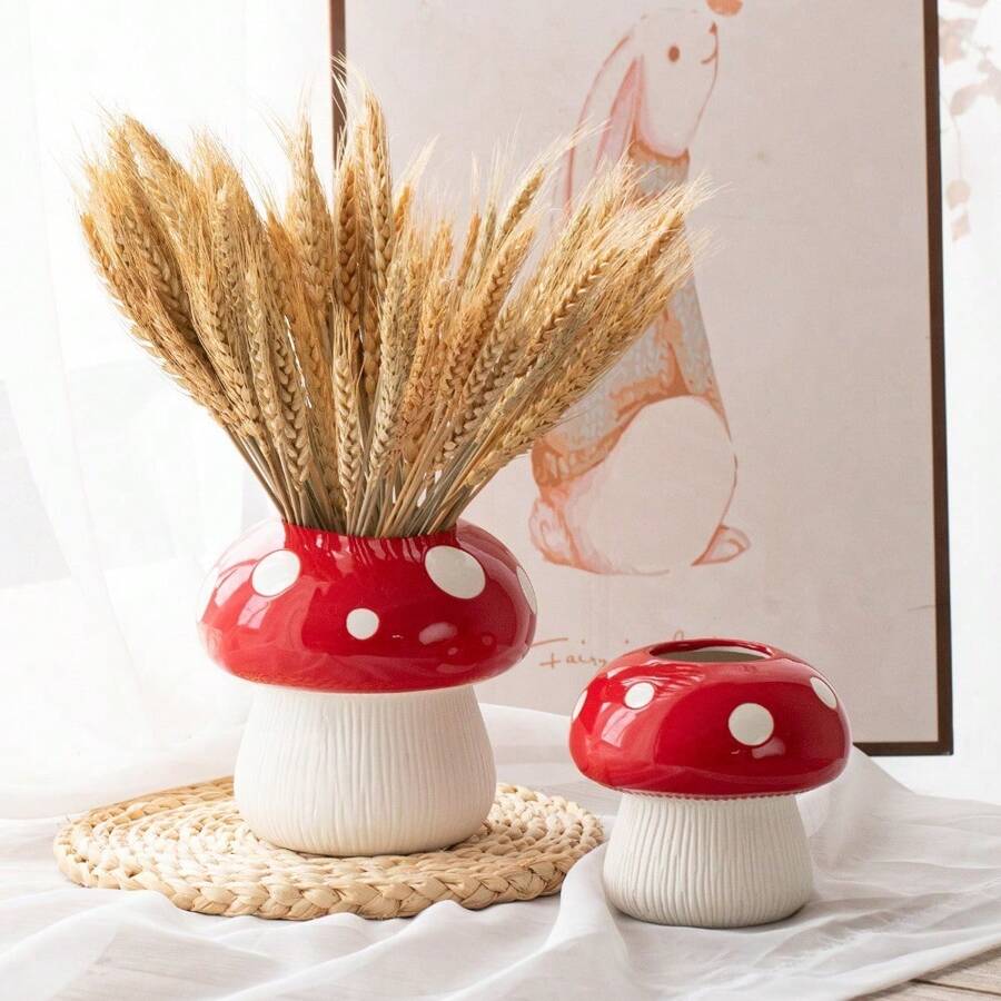 1pc Creative Resin Mushroom Shaped Vase Ornament Home Decorative Craft For Furniture Desktop Decoration