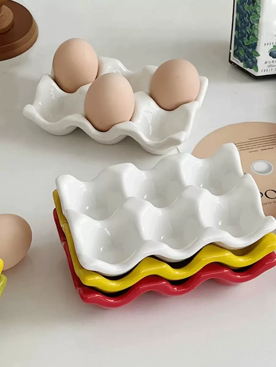 1pc Creative Household Storage Box, Ceramic Egg Crate Grid, Personalized Kitchen Fridge Egg Holder - White - View 1