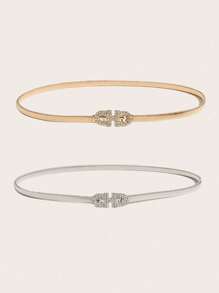 1pc Elegant Fashion Gold & Silver D-Shaped Spring Waist Chain, Suitable For Dresses, Sweaters, Coats, Weddings, Ceremonies, Parties - Gold and Silver Combination - View 2