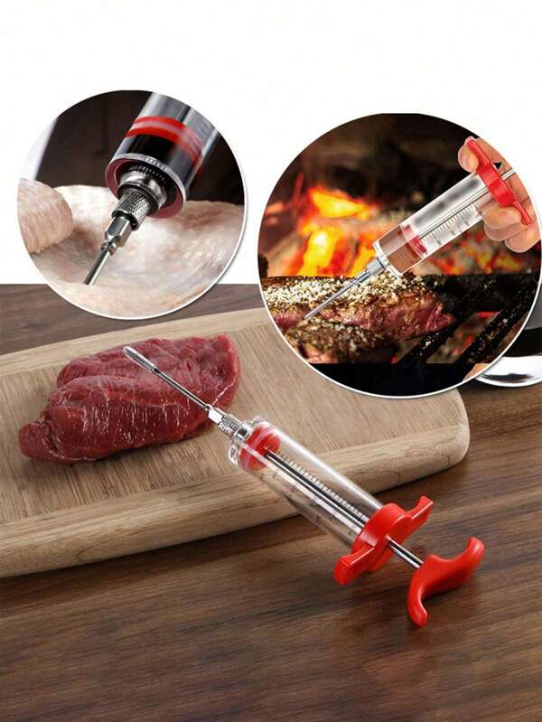 1 Stück Fleischinjektions-Set, Schnelles Fleisch-Marinierungswerkzeug, Edelstahl-Nadel Feuer Truthahn-Injektor, Gewürz-Marinierungsinjektor, langanhaltend rostfrei, eine Gabe für Marinaden, tragbares Küchen- und Outdoor-Grill-Zubehör, Grillinjektionsgerät