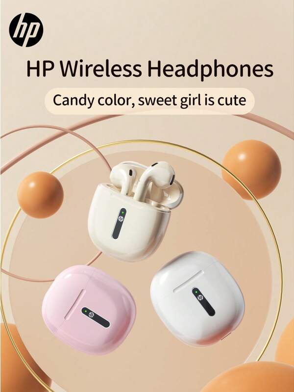 HP HP 5.3 Wireless Earbuds, 30 Hours Battery Life, Touch Volume Control, Compatible With Multiple Systems, Desktop Laptop Mobile Phones And Other Devices, Fashionable And Casual, Cute Christmas Gift For Female Students In Spring, Summer, Autumn And Winter, With Earphone Storage Bag, Type C Interface