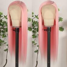 13X6 Platinum White Synthetic Lace Front Wigs 28 Inch Pre Plucked Long Straight Hair Wigs Glueless White Wigs Heat Resistant Fiber Hair Natural Halloween Wigs Platinum Blonde Lace Front Wigs For Women For Daily Christmas Party Cosplay Use - 淺粉色 - 查看 6