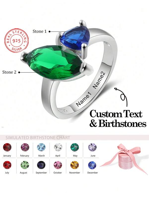 1 Stück personalisierter Ring mit Geburtsteinen für Frauen, ideal als Muttertagsgeschenk, Valentinstag, Jahrestag, Geburtstag, Weihnachten, Abschluss, Familienfeste. Hochwertiges Geschenk für Freunde, Klassenkameraden und Verwandte.