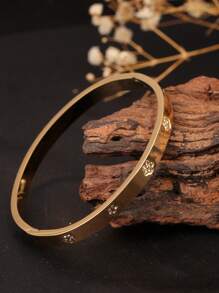 1 pièce Bracelet jonc en acier de titane Zirconia fleur 18 carats, élégant de luxe polyvalent, convient pour le port quotidien des femmes, cadeau de fête