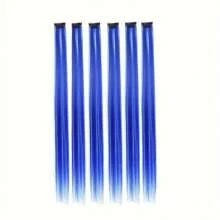 Set de 6 extensiones de cabello sintéticas rectas de colores de 22 pulgadas para resaltar el cabello en fiestas, para mujeres