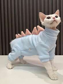 New Dinosaur Print Velvet Hairless Cat Clothes, Abdominal Warmer For Small To Medium Cats - Purple - View 9