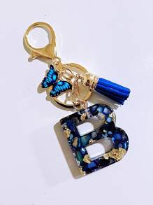 1pc Women's Beige Resin Letter Heart Shape Tassel Casual & Cute Style Keychain, Creative Decoration Gift For Friend Car Accessories Bag Charm Backpack For School Goth Y2k