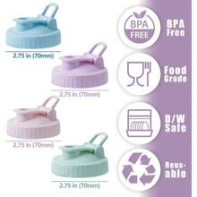 2 件常规口径 70/86 毫米梅森罐倾倒嘴，梅森罐罐盖，带防漏密封翻盖，可重复使用的塑料罐盖，用于饮用沙拉酱倾倒，罐盖，彩色 - 彩色 - 查看 3