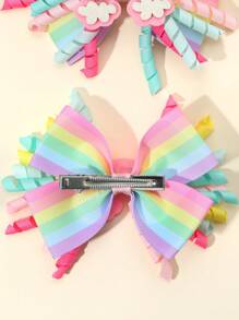 2 piezas Lazos de cabello de Korker arcoíris para niñas, lazos de Korker rizados con brillo, pinzas de cocodrilo para el cabello, accesorios para el cabello coloridos y rizados para niñas pequeñas, lazos para coletas, pasadores para niños