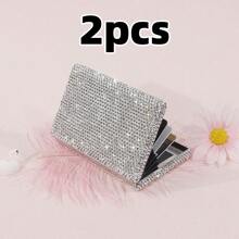 1/2pcs Glass Crystal Rhinestone White Credit Card Holder, Metal Anti-Magnetic Accordion Card Case, Card Slot Name Card Holder, Driver's License Sleeve, Bank Card Storage ID Case, Ceramic Crystals, High-End Multi-Facet Glass Crystals, Artificial Glass Crystals, Suitable For Office, School, Home