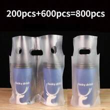 800Pcs 700ML (1-Cup 6.3x11in) (2-Cup 12.6x11in) Frosted Clear Handle Drinking Poly Bags Milk Tea Packing Bag Plastic Packaging Bags For Food/Drink/Coffee Delivery Portable Take Out Bags For Coffee Shop/Restaurants/Bar Takeaway Bag Packing Bag - 白色 - 查看 1