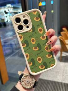 1 pieza Funda de teléfono con tacto, diseño vertical a rayas, ilustración de aguacate dibujada a mano bonita, carcasa suave de TPU blanco a prueba de golpes compatible con iPhone 16, 15, 14, 13, 12, 11 Pro Max/Redmi/Infinix/Vivo/OPPO/Honor