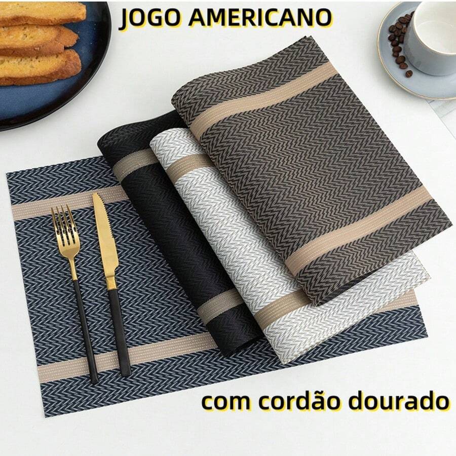 Kit 4/6/8 Placemat Set With Luxury Gold Cord 45x30cm - Azul - Ver 1