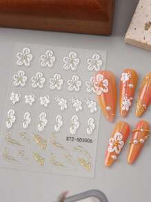 2 stuks witte hibiscusbloem 5D nagelstickers elegante witte bloemblaadjes gouden lijnontwerpen acryl gegraveerde stickers bloeiende orchideeën bloemblaadjes lente zomer manicure decoraties