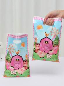 10pcs Farm Animals Gift Packing Handbags, Cow Sheep Printed Plastic Gift Packing Bags, Treat Bags, Thank You Gift Bags, Small Shopping Bags, Farm Animals Theme Babe Shower Birthday Gender Reveal Home Table Decor, Farm Animals Pattern Pink Plastic Packaging Bags, For Mother's Day, Bridesmaid Gifts, Graduation Gifts, Birthday Gifts, Wedding Gifts