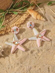 OOQ 1 Paar handgemachte Ohrringe im Beachwear-Stil mit Perlen und Seemotiven, vintage elegante Ohrringe mit Kunstperlen und Strass, geeignet für den Alltag, Urlaub und Partys von Frauen
