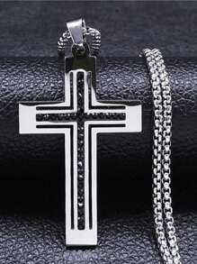 Hip Hop Crystal Cross Pendant Necklace Chain For Men Stainless Steel Rhinestone Necklaces Punk - Necklace - View 17