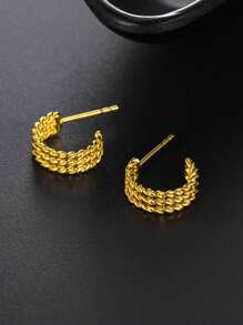 1pair Stainless Steel 18k Gold Plated Simple & Stylish Hollow Out Hoop Earrings Suitable For Office, Party And Date - Yellow Gold - View 8