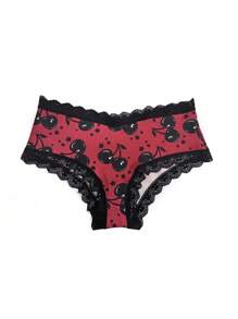 3pcs/Set Cherry Print Colorful Lace Patchwork Women's Fresh Style Briefs - Multicolor - View 3