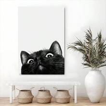 1pc Framed Canvas Poster Black Cat Print Wall Art Canvas Paintings Ideal Gift For Bedroom Living Room Corridor Wall Art Wall Decor Room Decoration