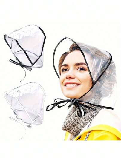 1/2 peças de touca de chuva de PVC para mulheres - chapéu de chuva transparente à prova d'água, chapéus de chuva de plástico transparente, cachecol de chuva transparente à prova d'água, touca de chuva reutilizável para mulheres para proteger o penteado, resistente à água, lavável à mão, tecido não têxtil, dobrável e compacto para viagens - ideal para clima chuvoso, verão refrescante, praia, viagens