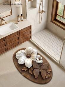 1pc Butterfly Flower Bathroom Mat, Wedding Decoration Summer Mat! Retro Flower Butterfly Diatomite, High-End Easy To Clean Decorative Carpet, Anti-Slip Cool Renovation, Suitable For Living Room, Bedroom, Washable Quick-Drying Diatomite, Bathroom Mat, Bathroom Carpet, Doormat, Small Rug, Carpet, Mat, Home Decor, Area Small Rug - Multicolor - View 3