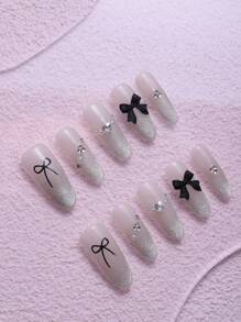 Set de 10 piezas de puntas de uñas con diseño de almendra, uñas de fiesta hechas a mano y coloridas, uñas de primavera/verano con base de ojo de gato plateado y decoración multicolor brillante, 3 estilos disponibles para amantes de la belleza personalizada