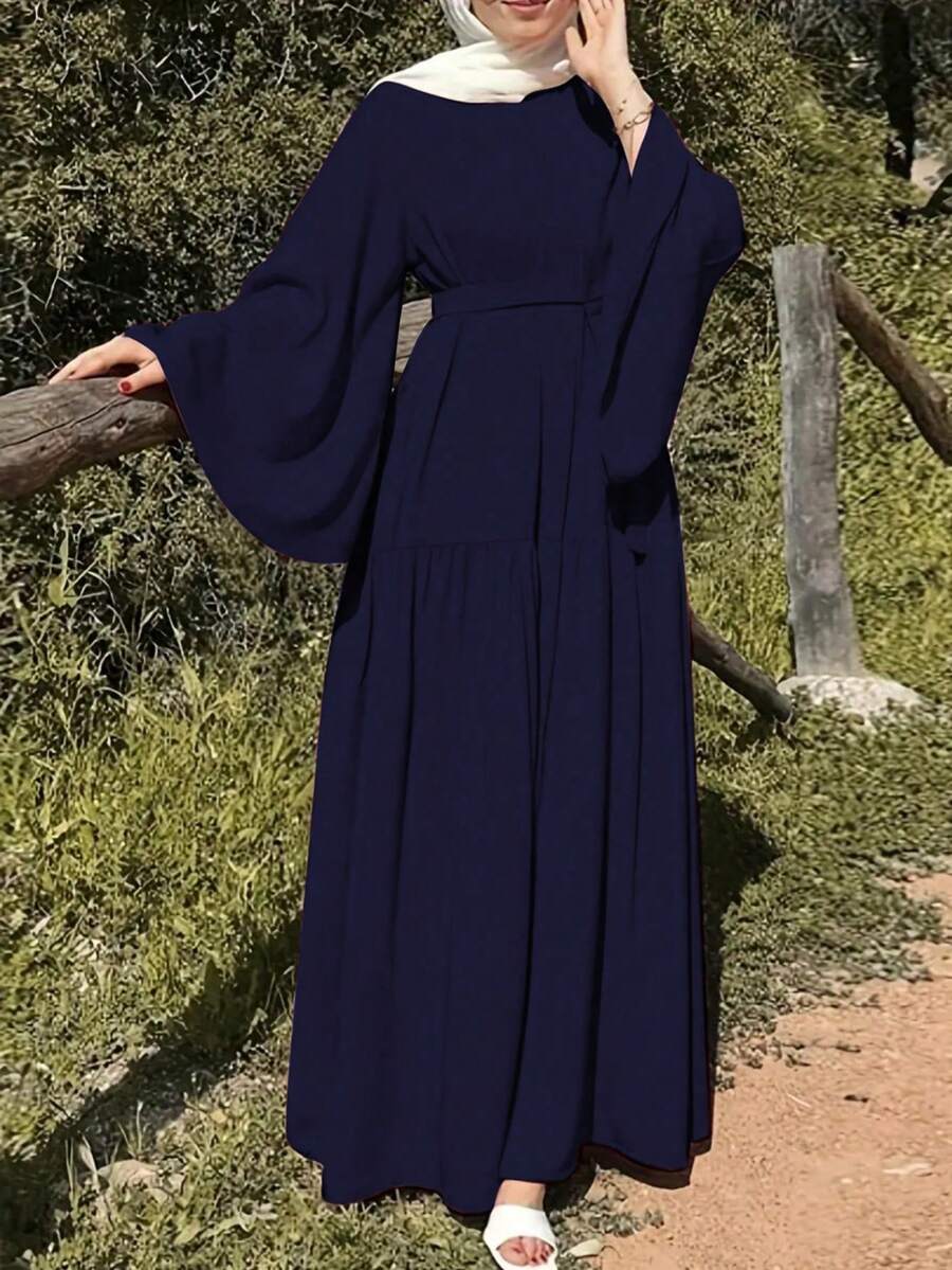 Women's Elegant Solid Color Flared Sleeve Dress, Spring/Summer