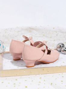 Tacones altos para niños de Zantong, tacones gruesos con perlas rosadas y brillo, apropiados para fiestas, bodas, danza de flores, ballet elegante, princesa, uso diario, viajes al aire libre, adecuados para niños, estudiantes y niños mayores.