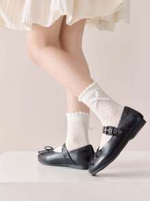 5 Pairs Spring/Summer Breathable Mesh Bow Decor Mid-Calf Socks, Simple & Versatile Cute Kid/Student Socks